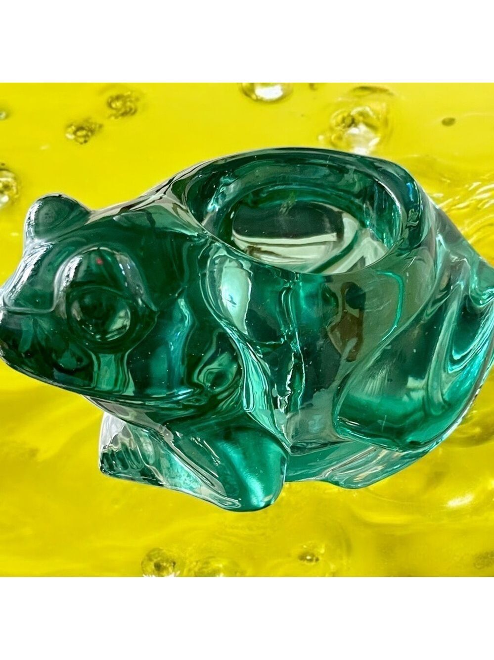 Indiana Glass Frog, Candle Holder, Vintage, Heavy and Clear Green, Smoot…